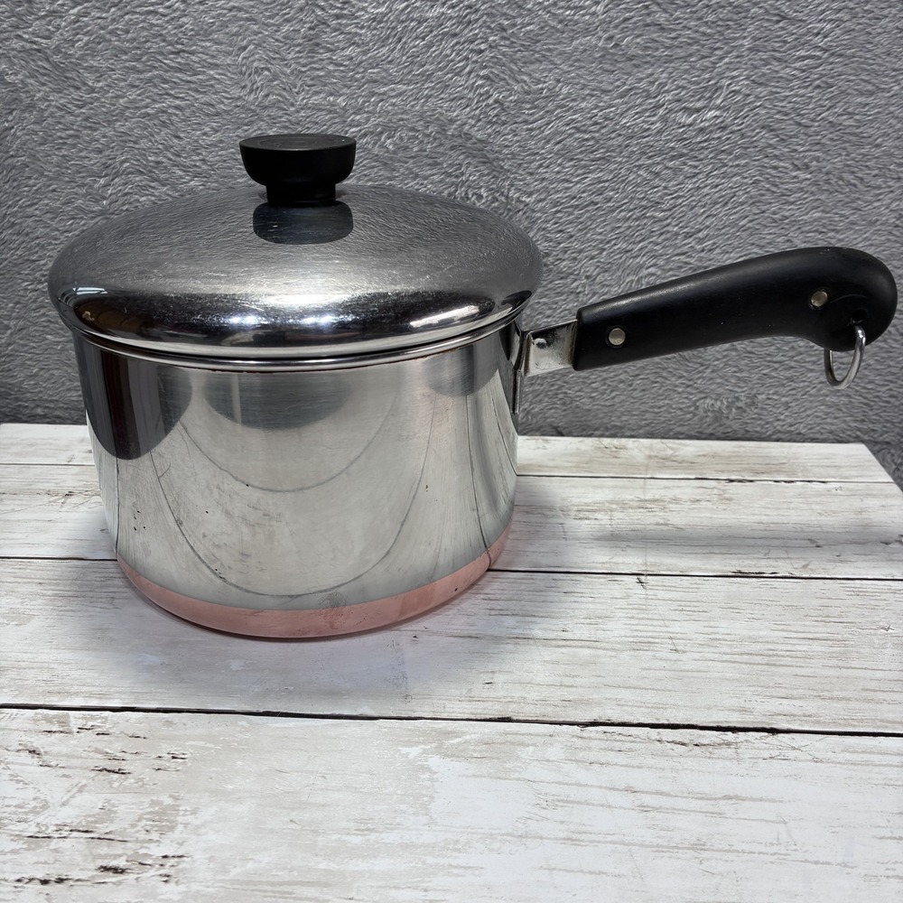 Vintage Revere Ware Copper Clad Stainless Steel Saucepan with Lid - 1801 Series